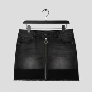 Y2K Fairy Mini Skirt O-Ring Metal Zip Whiskered Denim Soft Grunge Whimsigoth